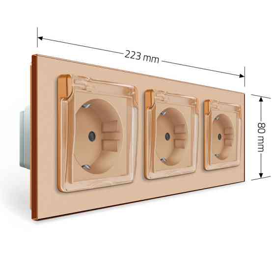 LIVOLO Потрійна електрична розетка вологозахисна з кришкою IP44 з заземленням, LIVOLO, золота, Коломия