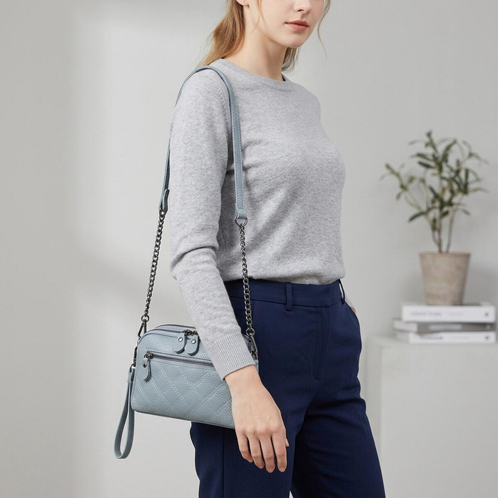 Элегантная женская сумка прошита ромбами на лицевой стороне из натуральной кожи Vintage 22808 Синий Киев - изображение 12