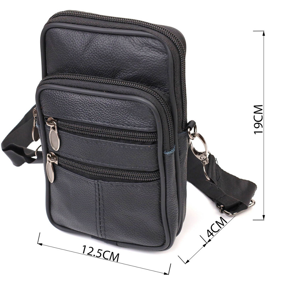 Мужская сумка на пояс из натуральной кожи 21481 Vintage Черная Киев - изображение 3