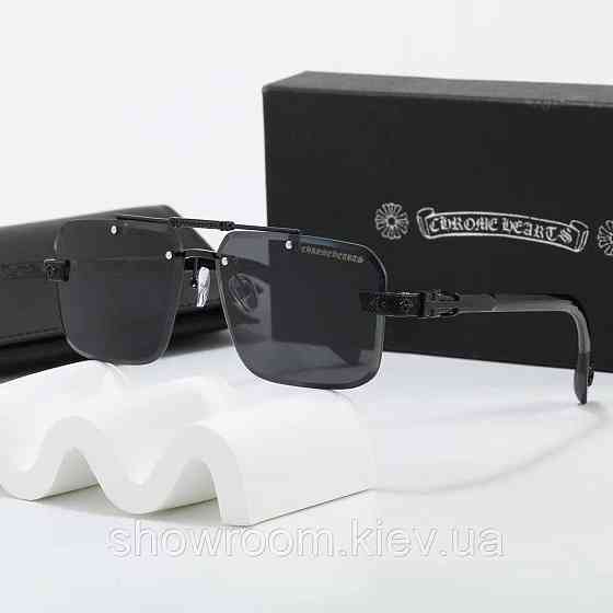 Стильные безоправные солнцезащитные очки Chrome Hearts  (88930) черные Киев