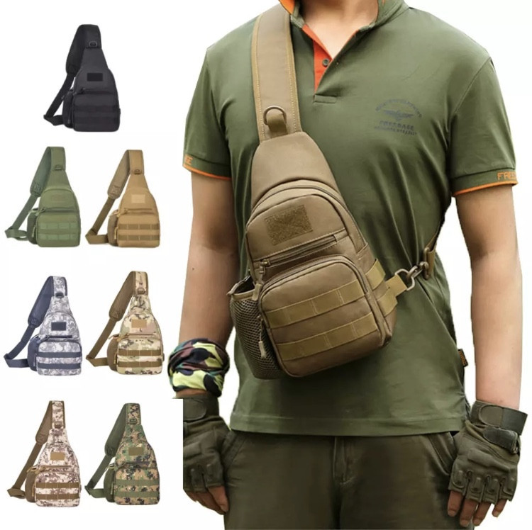 Мужская сумка тактическая через плечо черная - размер сумки 35*20*12см, 3 кармана спереди и 1 кармашек боковой Киев - изображение 5