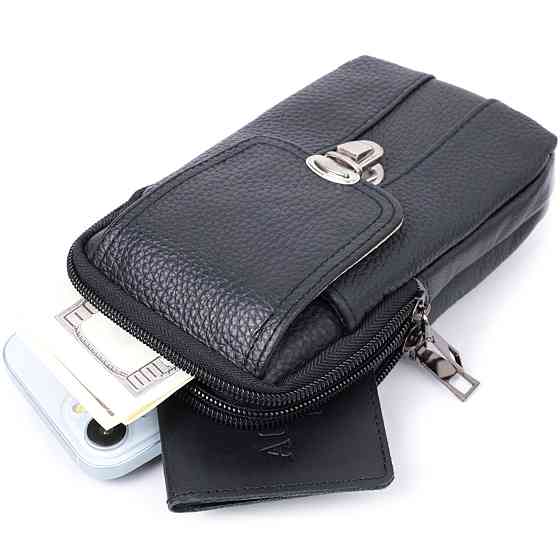 Мужская сумка на пояс из натуральной кожи Черный (Vintage) Киев