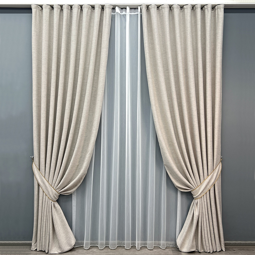 Комплект штор VR-Textil TWEED_V 100х270 2шт и Тюль 300х270 1914ш-1153т Пепельный с белым 71-145/1 Киев - изображение 1