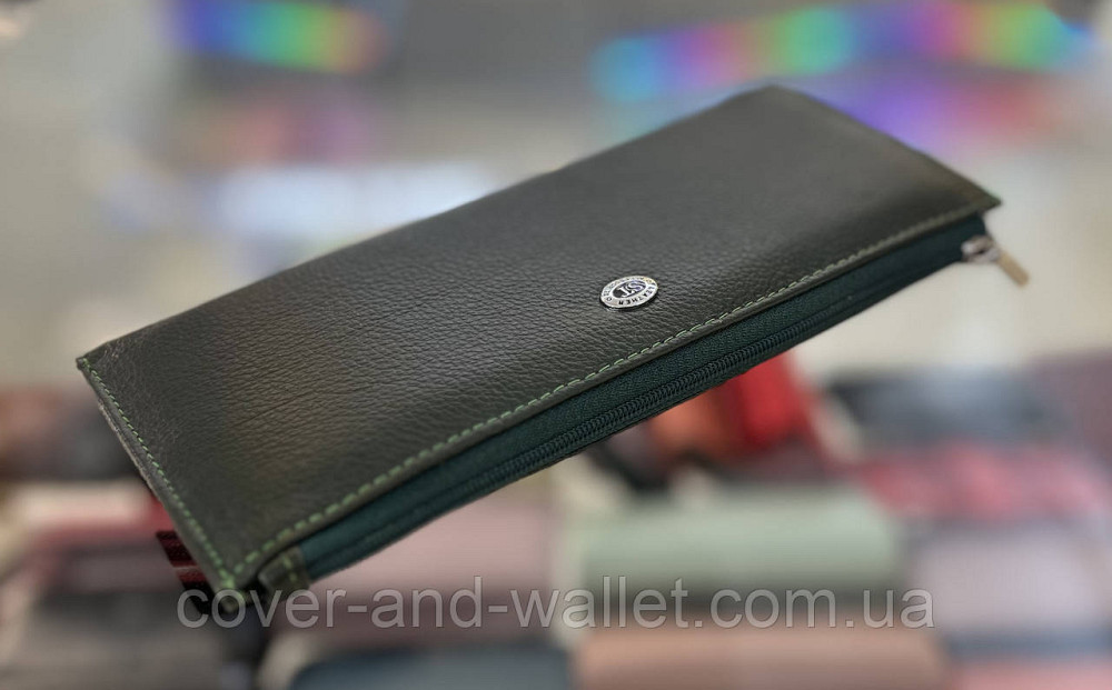 Ультратонкий жіночий гаманець на блискавці з натуральної шкіри зеленого кольору ST Leather Київ - фото 12