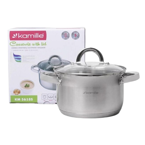 Каструля нержавіюча сталь 3л з кришкою порожнисті ручки 5618S KAMILLE Житомир - фото 7