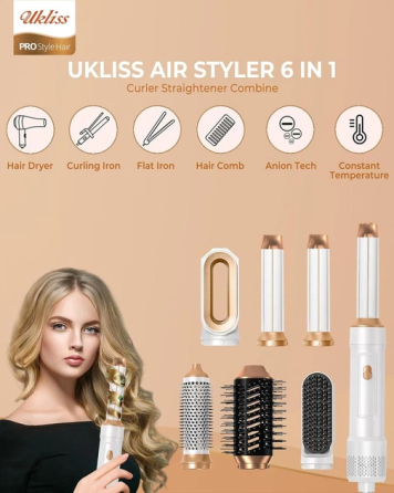Мультистайлер 6 в 1 UKLISS Air Styler: Фен-щетка с эффектом Coanda, ионизация, керамика, стайлер для локонов и объема, Белый Киев
