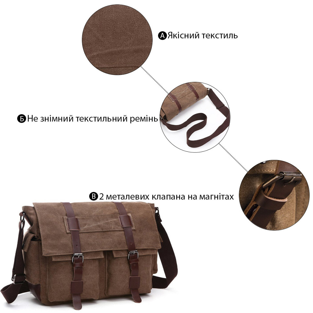 Сумка на плечо текстильная Vintage 20150 Коричневая Киев - изображение 4