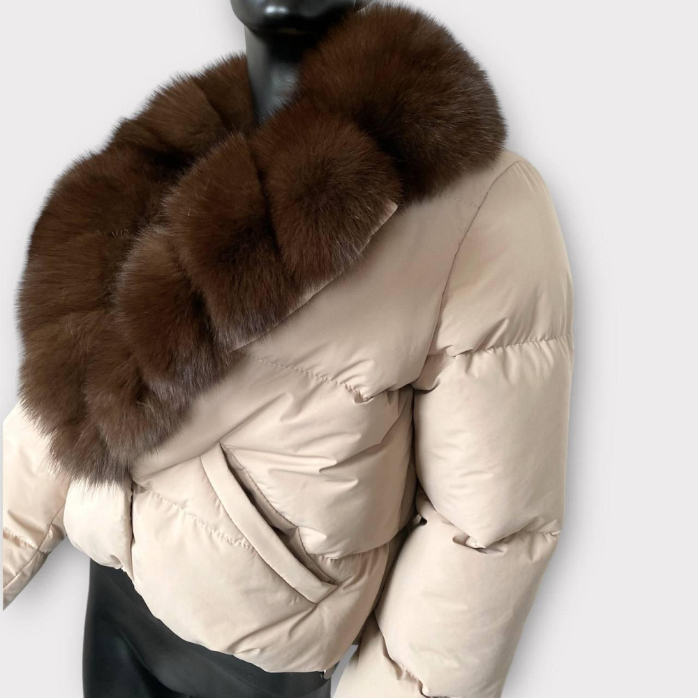 Зимовий пуховик жіночий з хутром Бежевий Темний Соболь L Харків - фото 3