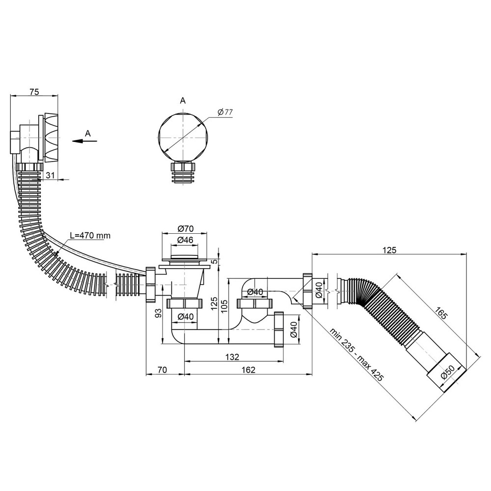 Сифон OPTIMUM для ванны з ревизией, полуавт(трос 580, ручка хром) та гофрой 40*40/50 OPTI 27433 Киев - изображение 8