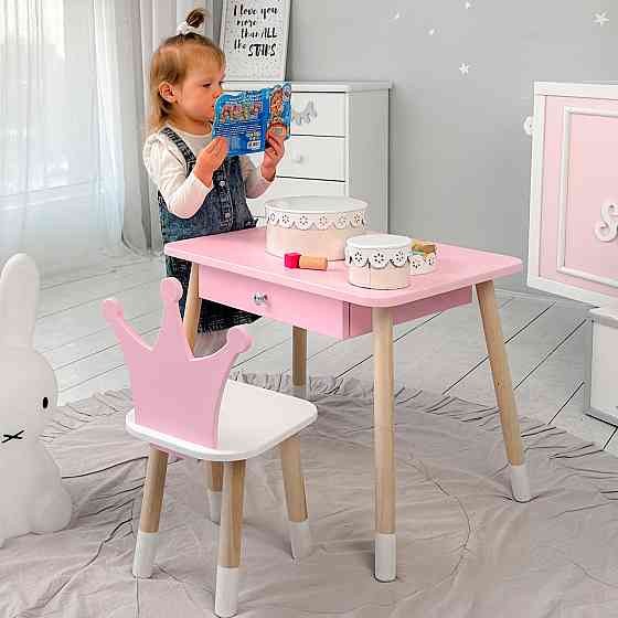Дитячий стіл і стілець "Корона" рожевий з білим Київ