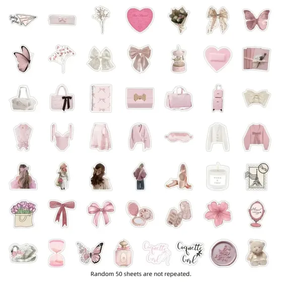 Набор стикеров Эстетичные розовые 50 шт – виниловые наклейки для девушек, ноутбука и ежедневника Киев