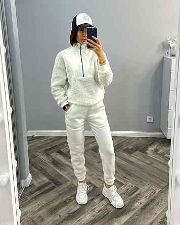 Женский стильный и удобный костюм двойка тринитка на флисе, трикотаж «Барашек» Молочный, 50/52 Одесса