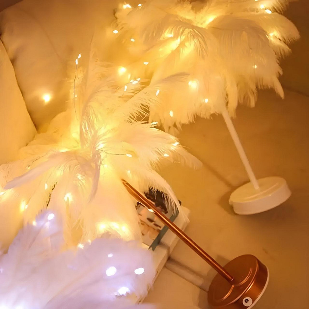 Настольная лампа RESTEQ с перьями страуса и пультом дистанционного управления 48 см Киев - изображение 9