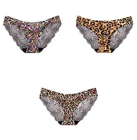 Трусики з мереживом безшовні жіночі 3 штуки 42 леопардовий Київ