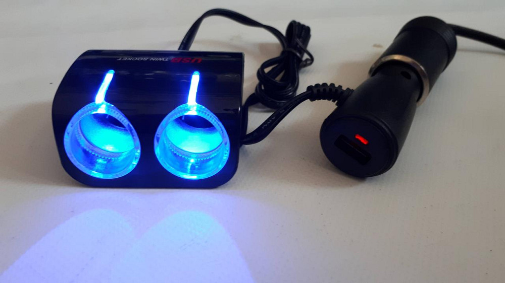 Двійник у прикурювач 12V 2 виходи + USB з проводом Вінниця - фото 1