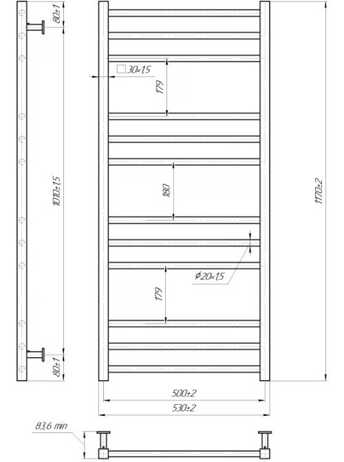 Водяной полотенцесушитель Mario INOX Премиум Классик 1170х540/500 Киев - изображение 4