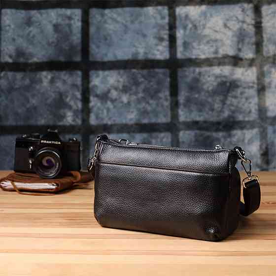 Жіноча сумка з двома ремінцями із натуральної шкіри Vintage 22926 Чорний Київ