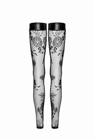 Чулки без мыска Noir Handmade F243 Tulle stockings with patterned flock embroidery, XL Sex Aura Киев