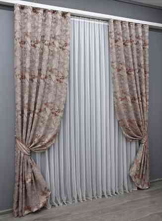 Комплект готовых штор VR-Textil Жаккард Мрамор Al3 № 1600ш Бежевый с терракотовым 145х270 см 2 шт (33-0461) Киев