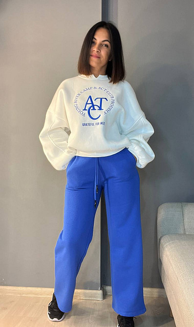 Штаны женские OLIVIA 2236 спортивные кюлоты укороченные на флисе синие, синий, L Киев - изображение 3