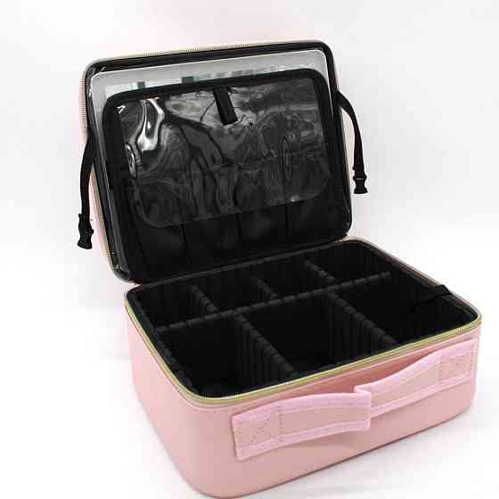 Косметичка дорожня з LED дзеркалом (26х23х11см), Рожева / Косметичка з дзеркалом і підсвічуванням / Кейс косметичка Київ