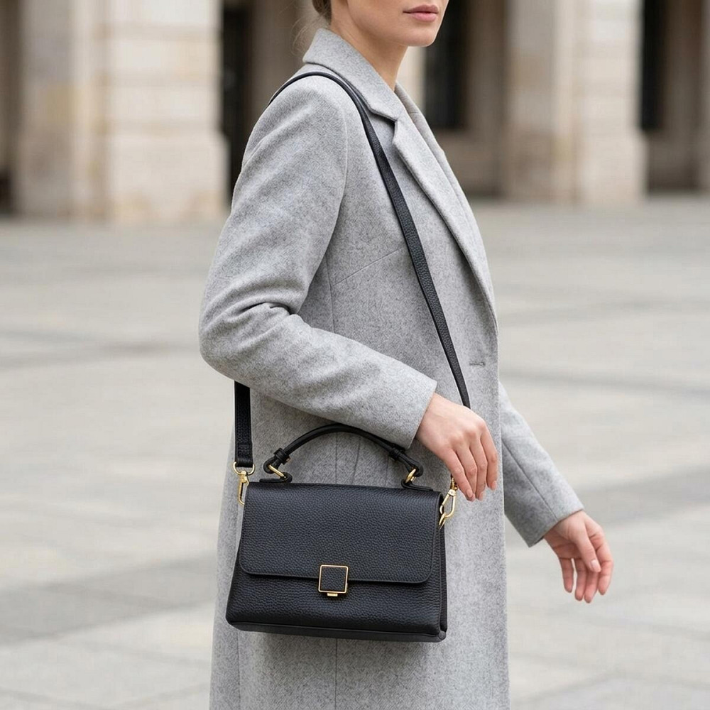 Жіноча стильна сумка з натуральної шкіри 22074 Vintage Чорна Київ - фото 12