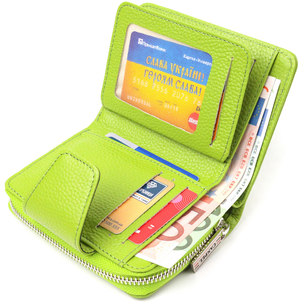 Вертикальное яркое портмоне с монетницей на молнии из натуральной кожи флотар CANPELLINI 21603 Салатовое Киев - изображение 7