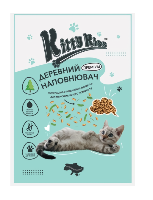 Древесный наполнитель Кити Кис Kitty Kiss Премиум для кошек, 15 кг Винница - изображение 1