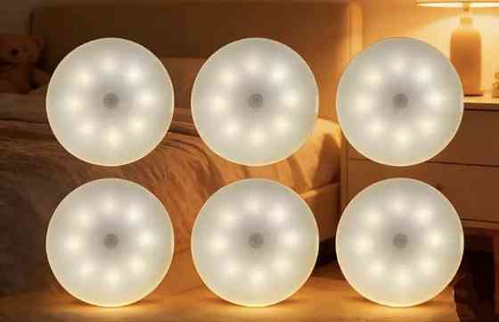 LED світильники-нічники з датчиком руху 6 шт з 2 USB кабелями в комплекті Теплий (0822) Смела