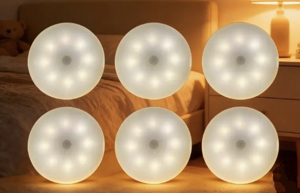 LED світильники-нічники з датчиком руху 6 шт з 2 USB кабелями в комплекті Теплий (0822) Сміла - фото 4