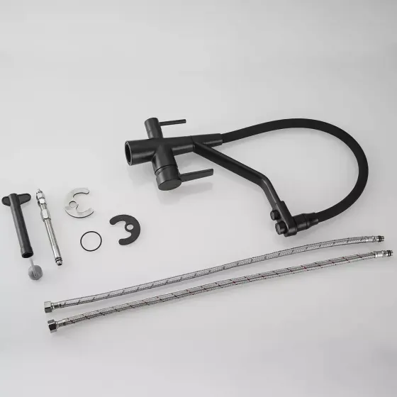 Смеситель для с подключением к фильтру WEZER INX4A-08-BLACK гибкий излив, черный Киев