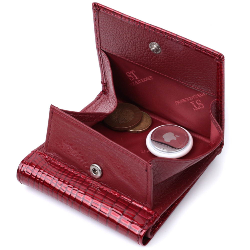 Компактний гаманець для жінок з натуральної шкіри лакованої Червоний (ST Leather) Київ - фото 10