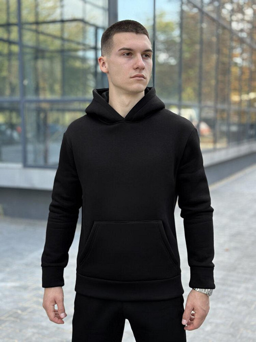 Тепле чоловіче худі на флісі з капюшоном чорне Pobedov 008 ЗИМА Київ - фото 1