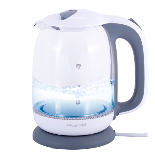 Електрочайник 1,7л 1850-2200W пластик (диск) білий/сірий 1720G KAMILLE Житомир