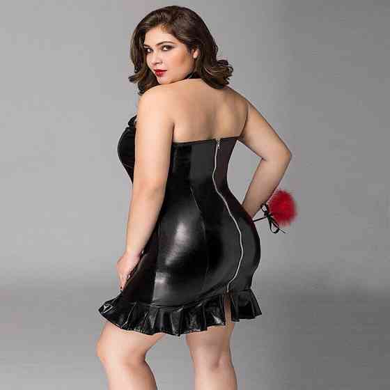 Латексна сукня JSY «Спокушена Лізі» Plus Size Black, мереживо, люверси, чокер Sex Aura Київ