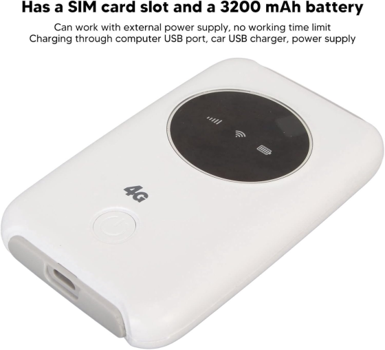 Мобильный 4G/5G маршрутизатор Yoidesu: Точка доступа, Модем 300 Мбит/с, Слот SIM, Аккумулятор 3200 мАч, до 10 устройств (White) Киев