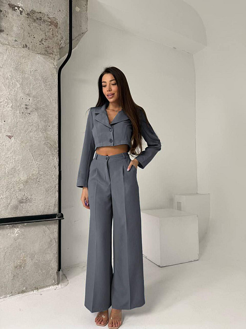 Женский деловой брючный костюм двойка: жакет и брюки костюмка Графит, 42/44 Одесса - изображение 5