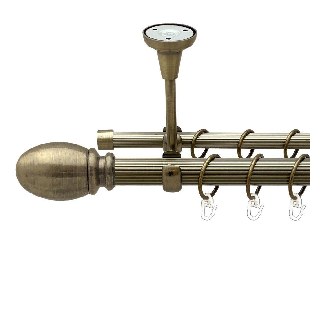 Карниз Orvit Белуно металевий дворядний відкритий до стелі рифлена труба кільце металеве Антик 25\16 мм 300 см (00-00018716) Львів - фото 1