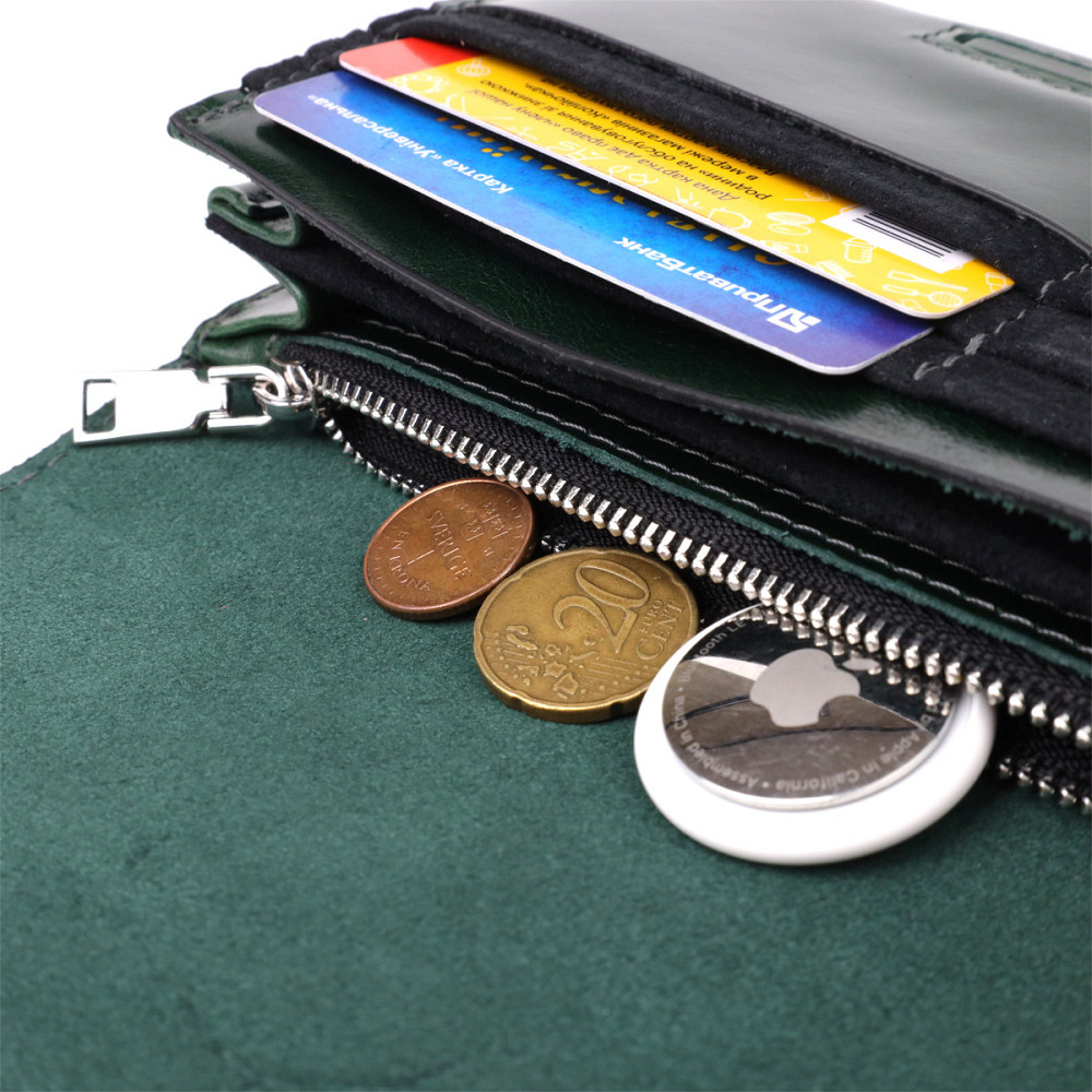 Добротний гаманець у два складення з натуральної гладкої шкіри GRANDE PELLE 22945 Зелений Київ - фото 8