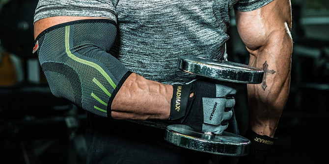 Компресійний налокітник MadMax MFA-283 3D Compressive elbow support Dark grey/Neon green S Каменское - изображение 10