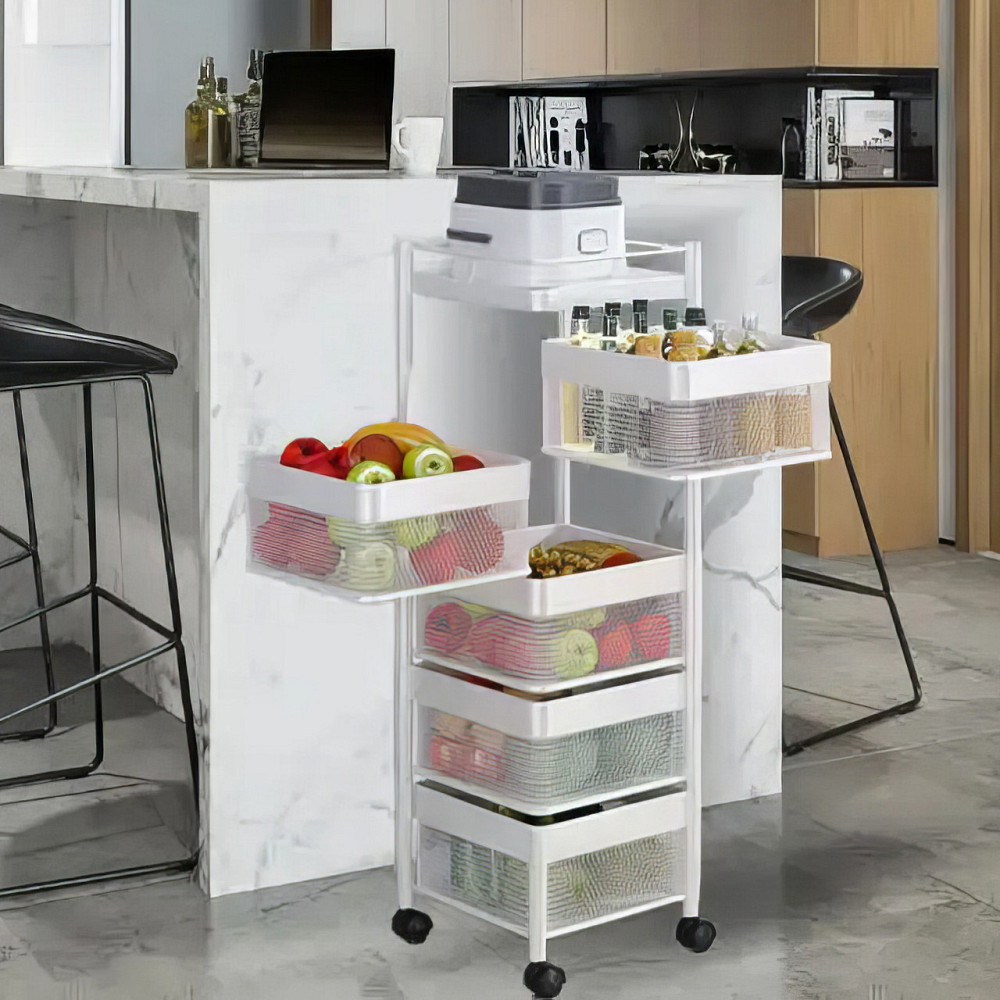 Металлическая полка этажерка, напольный стеллаж на колесах для хранения, белый цвет Каменец-Подольский - изображение 5