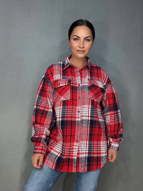 Сорочка жіноча YZY 223 картата оверсайз тепла байка, червоний, one size Київ - фото 11