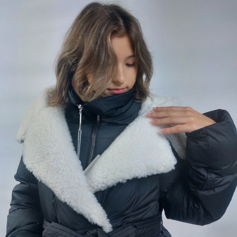 Детская черная зимняя куртка пальто на девочку подростка 164 Николаев - изображение 2