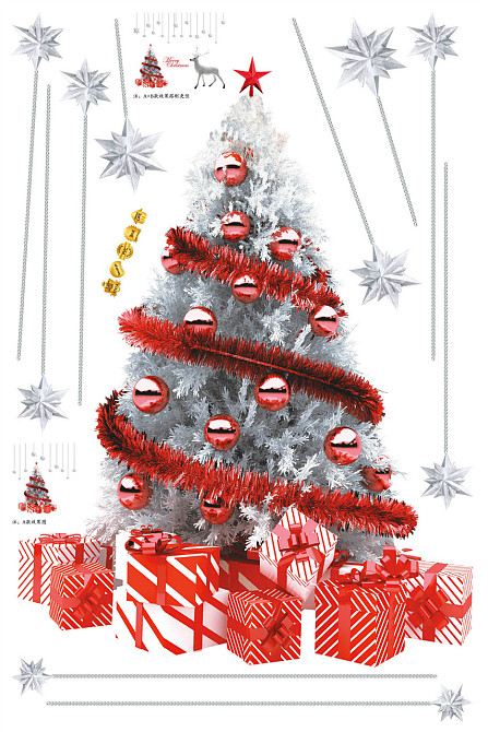 Новорічна силіконова наклейка Новорічна ялинка 90 на 60 см різнобарвний Київ - фото 1