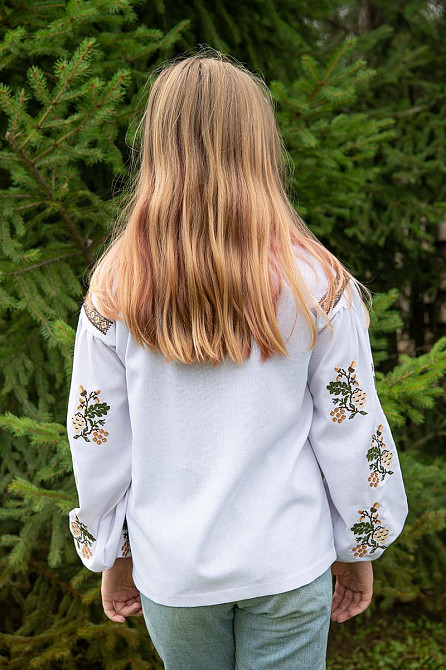 Вишиванка для дівчаток-підлітків лляна з довгим рукавом, біла - Київ - фото 4