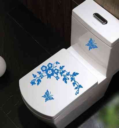 Наклейка на унитаз цветочная с бабочками 30 на 30 см голубой Киев