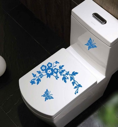 Наклейка на унитаз цветочная с бабочками 30 на 30 см голубой Киев - изображение 2