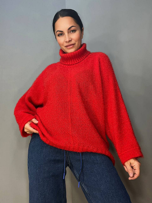 Свитер женский MY FASHION 3267 паутинка оверсайз широкий воротник хомут удлиненный, красный, 44-48 Одесса - изображение 5