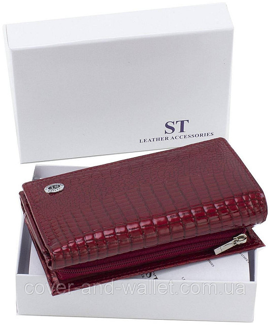 Бордовый лаковый женский кошелёк из натуральной кожи среднего размера ST AE 021 Киев - изображение 10