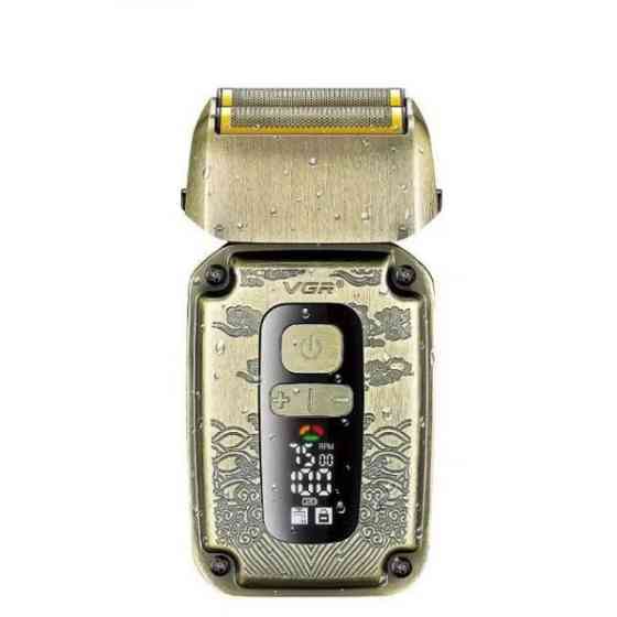 Електробритва шейвер VGR V-337 IPX6 подвійне лезо LED дисплей (2 насадки) Бронзовий Вінниця